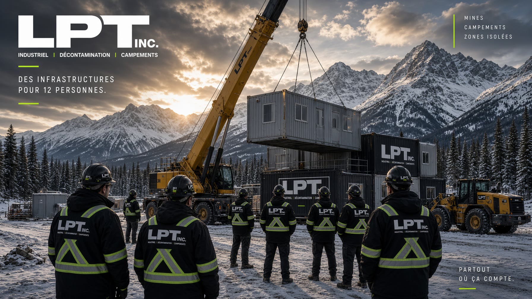 Équipe devant un levage de camp 12 personnes
