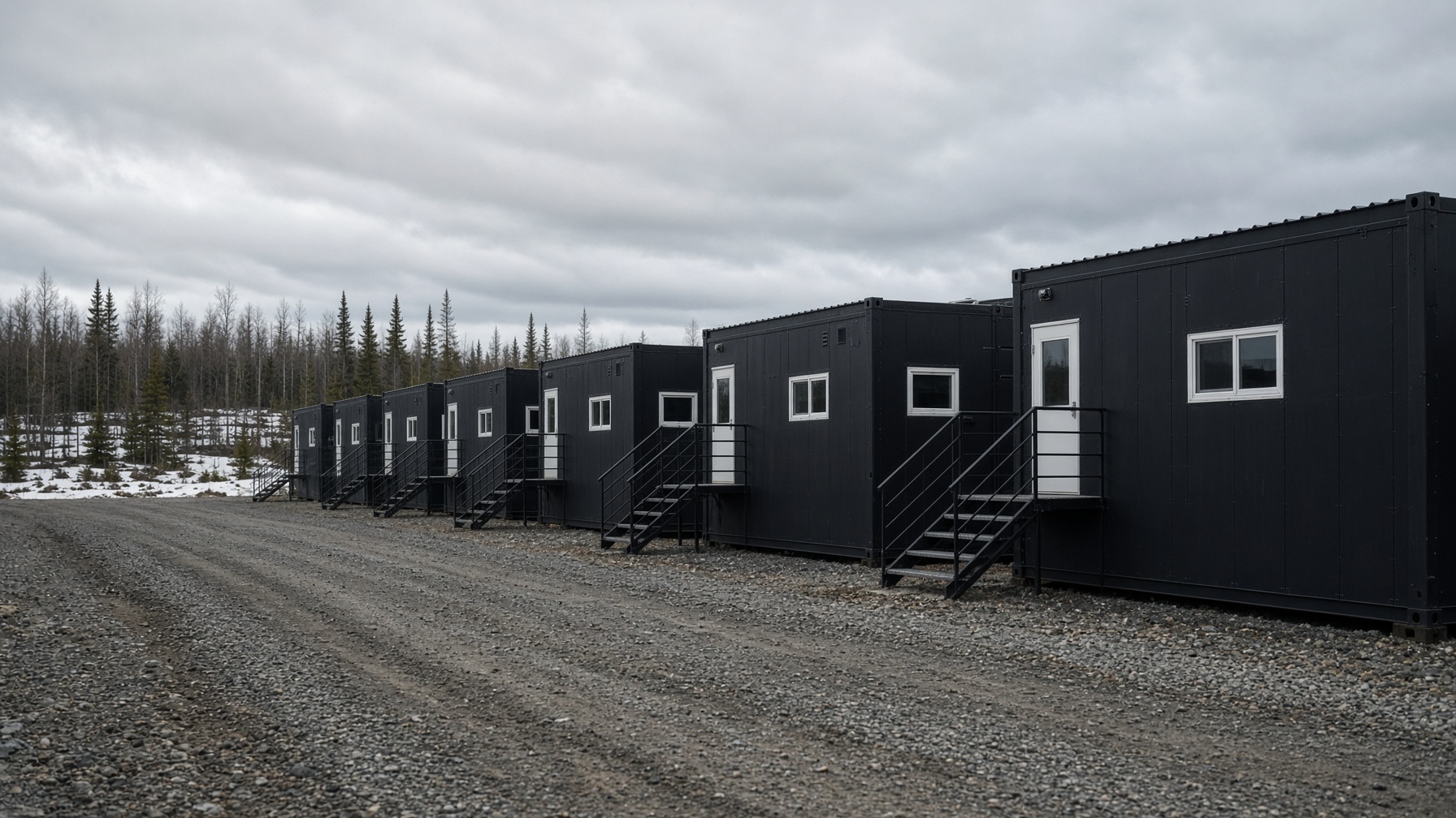 Modules de campement LPT INC. sur un site enneigé