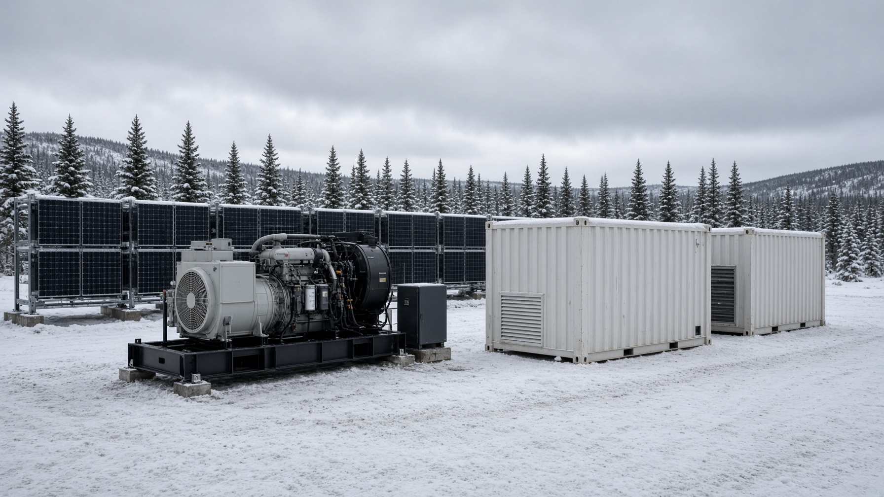 Génératrices sur un pad de camp d’hiver